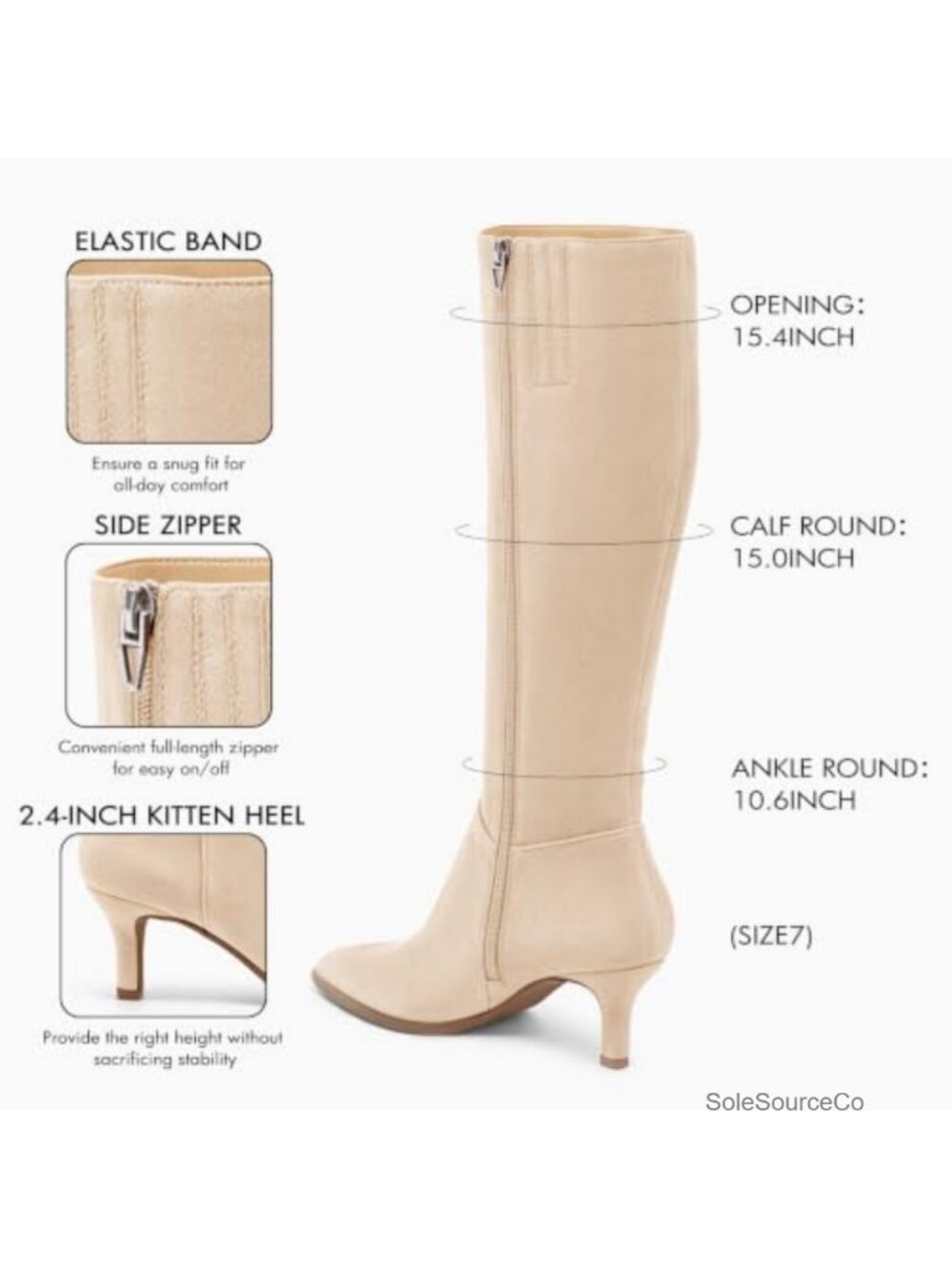 Womens Knee High Boots Pointed Toe Kitten Heel Faux Suede Side Zipper - Picture 4 of 6